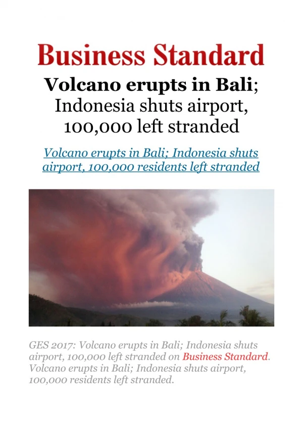 Volcano erupts in Bali; Indonesia shuts airport, 100,000 left stranded