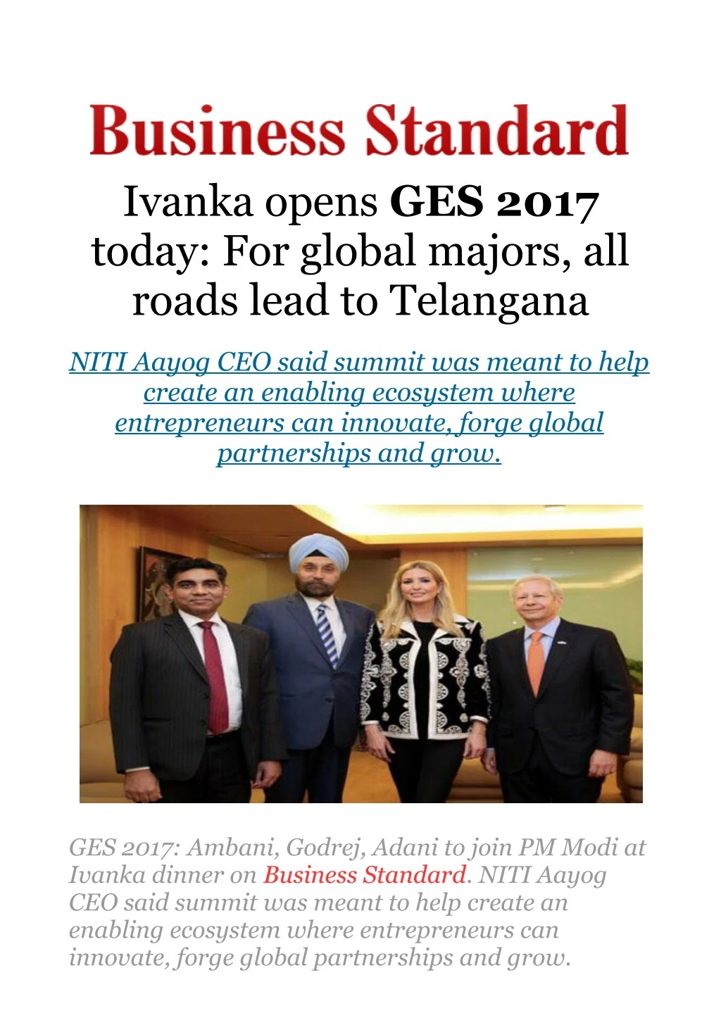 ivanka opens ges 2017 today for global majors