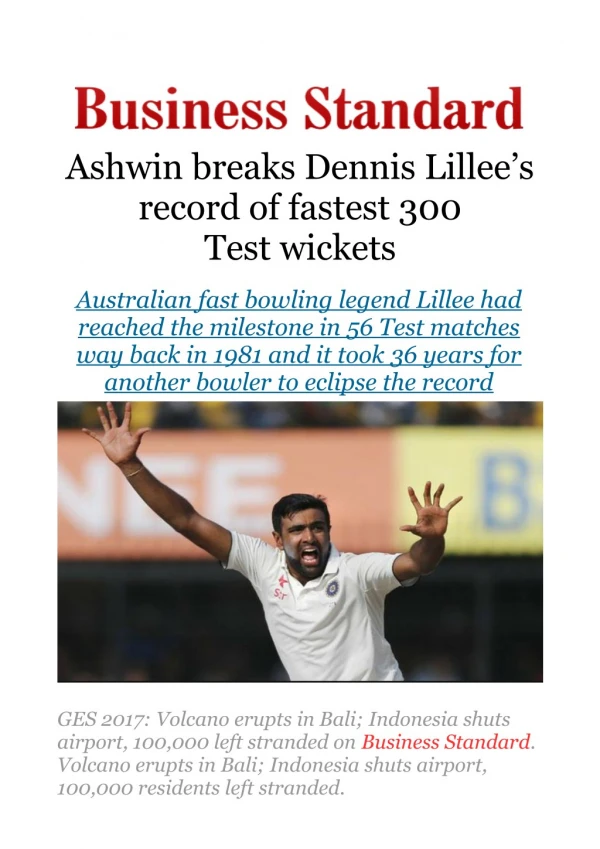 Ashwin breaks Dennis Lillee's record of fastest 300 Test wickets