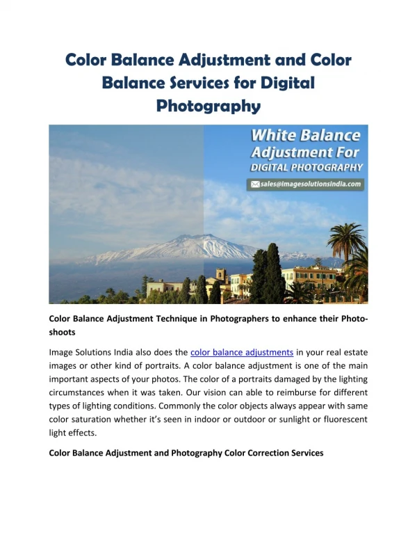 White Balance Adjustment and Color Balance Services for Digital Photography
