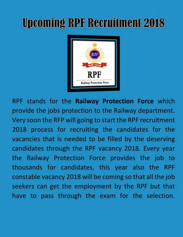 Upcoming RPF Recruitment 2018