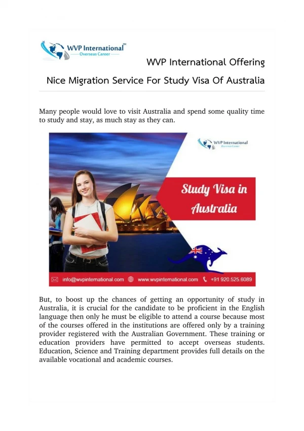 WVP International Offering Nice Migration Service For Study Visa Of Australia