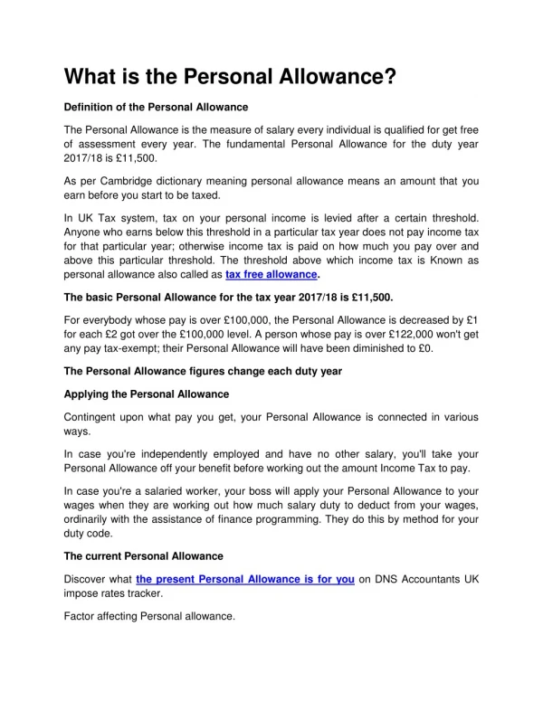 What is Personal Allowance & Personal tax allowance bands the UK?