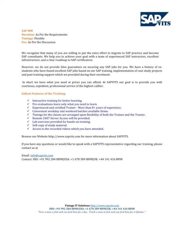 SAP MM module online training in Pune.