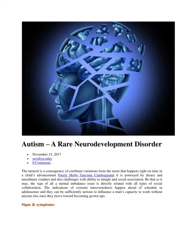 Autism – A Rare Neurodevelopment Disorder