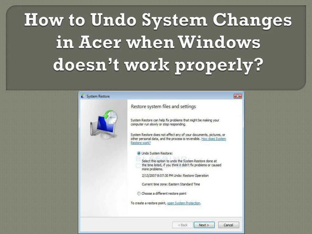 how to undo system changes in acer when windows doesn t work properly