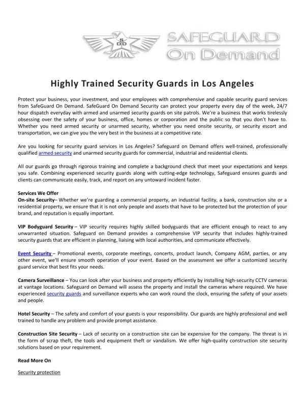 Highly Trained Security Guards in Los Angeles