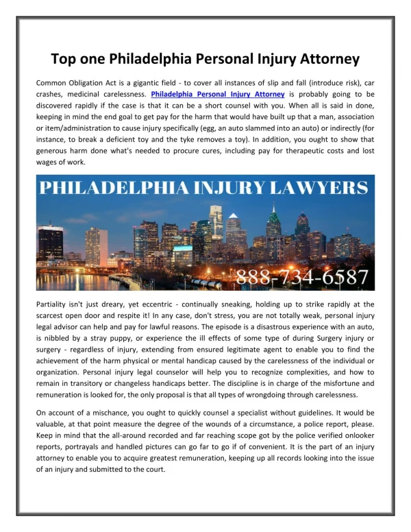 Top one Philadelphia Personal Injury Attorney
