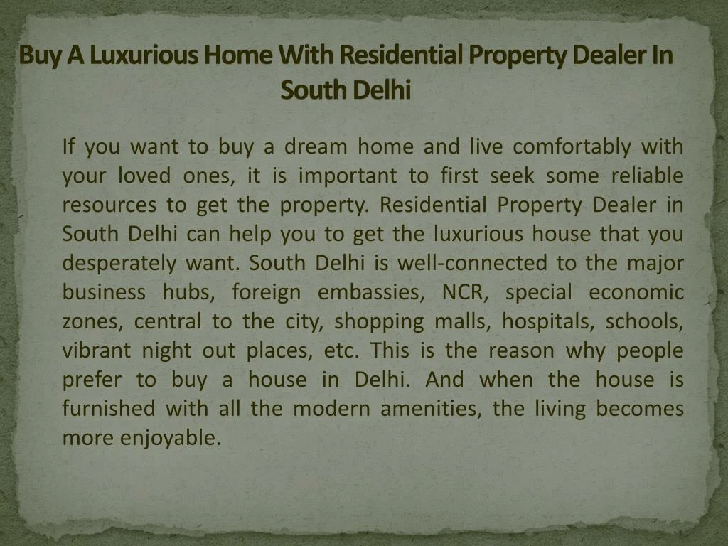 buy a luxurious home with residential property dealer in south delhi