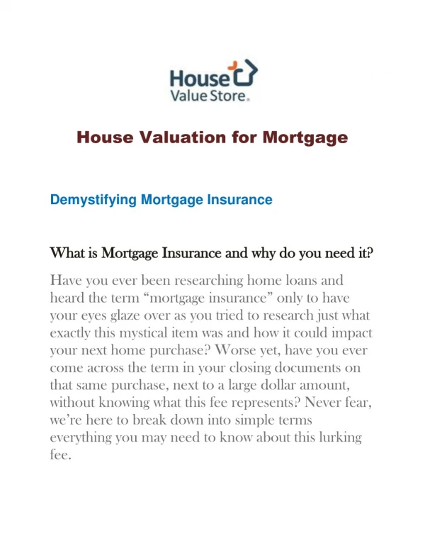 House Valuation For Mortgage