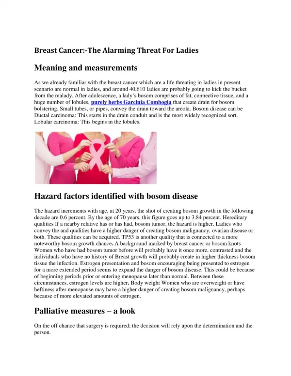 Breast Cancer:-The Alarming Threat For Ladies