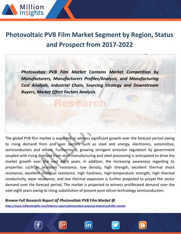 Photovoltaic PVB Film Market Production, Consumption, Export, Import Forecast 2017-2022