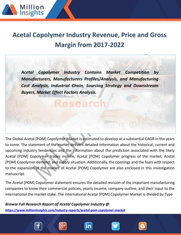 Acetal Copolymer Industry Size Estimation, Manufacturing Expenses Forecast 2022