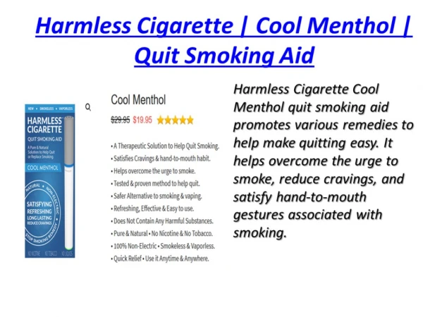 Harmless Cigarette | Cool Menthol | Quit Smoking Aid