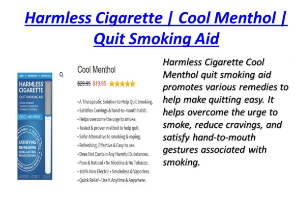 Harmless Cigarette - Cool Menthol - Quit Smoking Aid