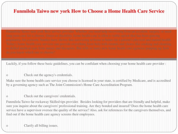 Funmilola Taiwo Nursing Home Care Versus Home Care