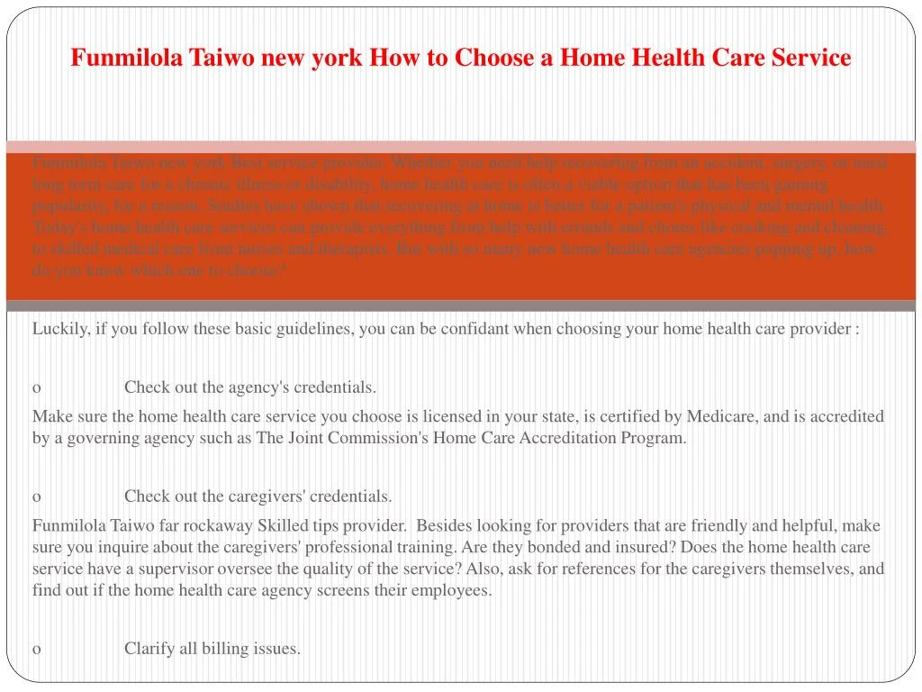 funmilola taiwo new york how to choose a home health care service