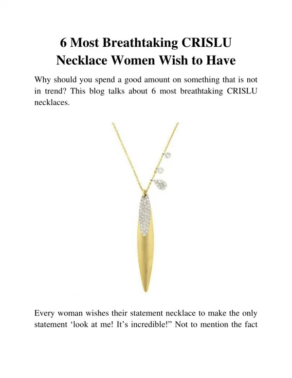 6 Most Breathtaking CRISLU Necklace Women Wish to Have