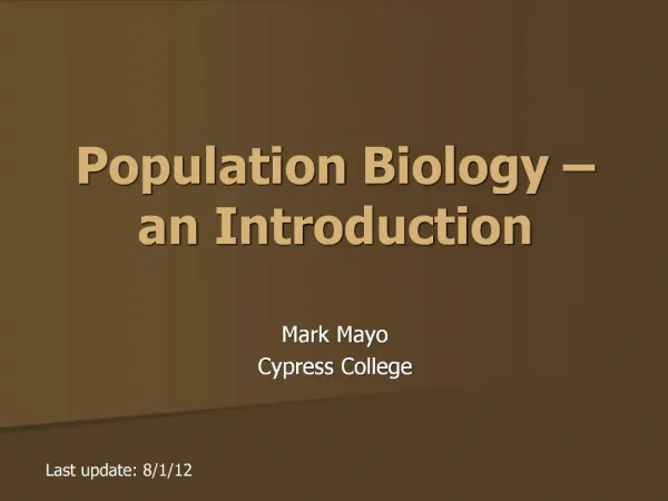 Population Biology an Introduction