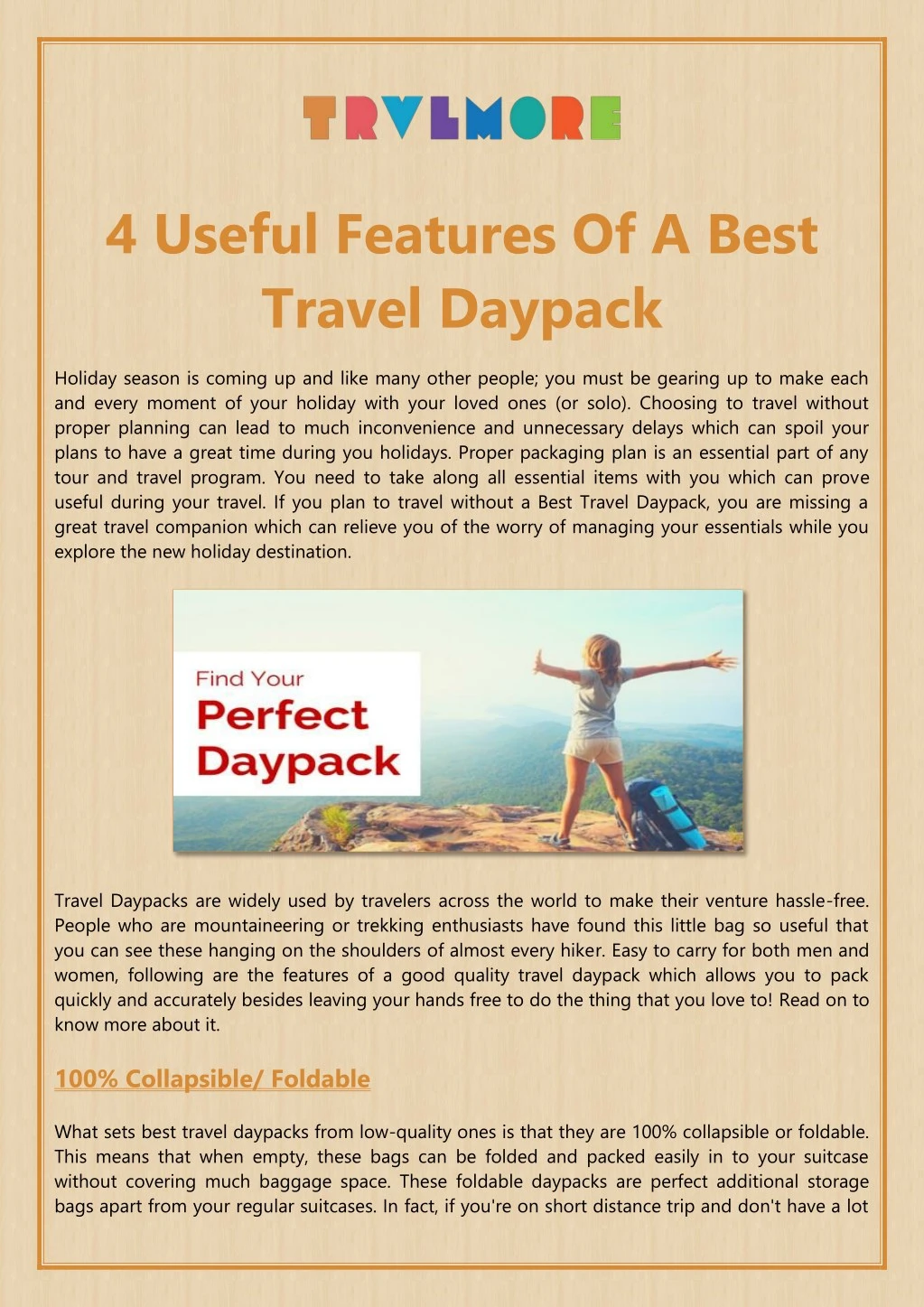 4 useful features of a best travel daypack