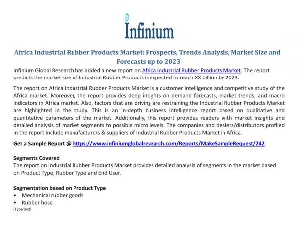 Africa Industrial Rubber Products Market Prospects, Trends Analysis, Market Size and Forecasts up to 2023