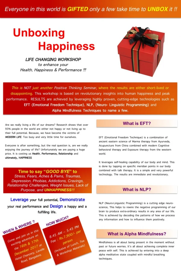 Brochure for Unboxing Happiness - A Life Changing Workshop