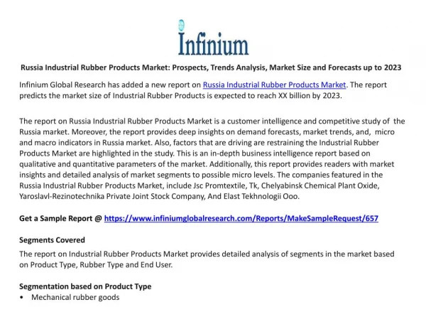 Russia Industrial Rubber Products Market Prospects, Trends Analysis, Market Size and Forecasts up to 2023