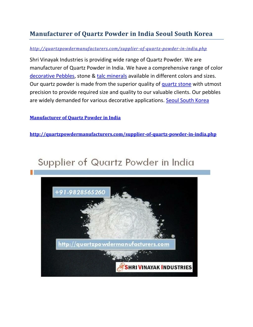 manufacturer of quartz powder in india seoul