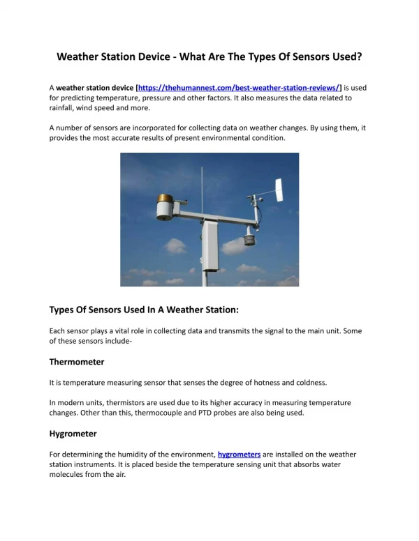 Weather Station Device - What Are The Types Of Sensors Used?