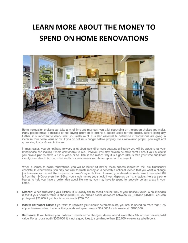 LEARN MORE ABOUT THE MONEY TO SPEND ON HOME RENOVATIONS
