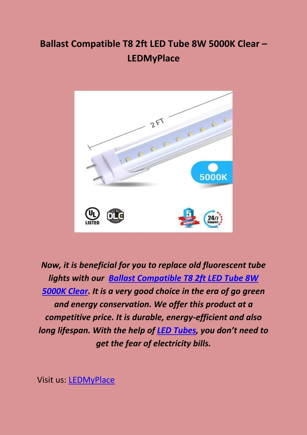 ballast compatible t8 2ft led tube 8w 5000k clear