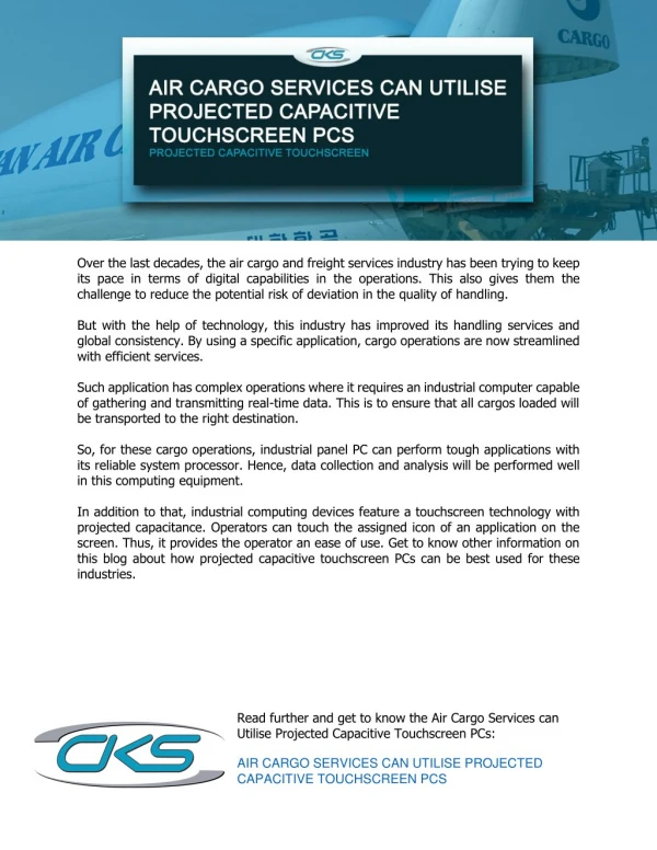Air Cargo Services Can Utilise Projected Capacitive Touchscreen PCs