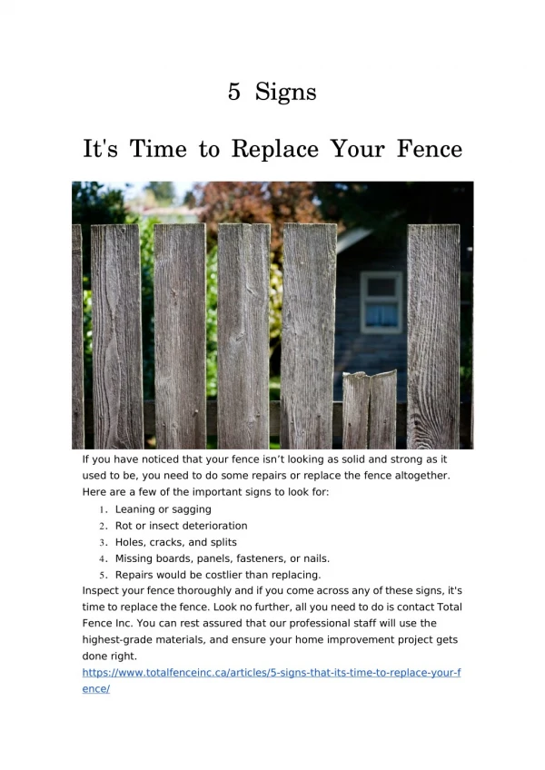 5 Signs That It's Time to Replace Your Fence