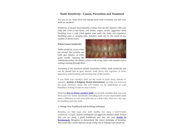Tooth Sensitivity - Causes, Prevention and Treatment