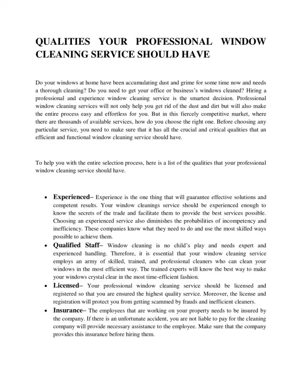 Qualities your professional window cleaning service should have