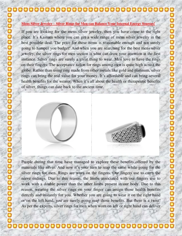 Mens Silver Jewelry – Silver Rings for Men can Balance Your Internal Energy Sources!