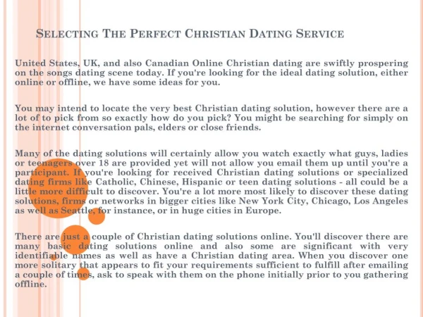 Selecting The Perfect Christian Dating Service