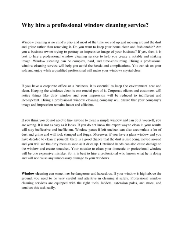 why hire a professional window cleaning service