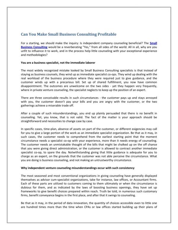 Can You Make Small Business Consulting Profitable