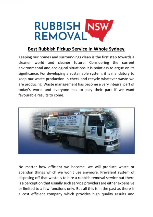 Best Rubbish Pickup Service In Whole Sydney - Rubbish Removal NSW