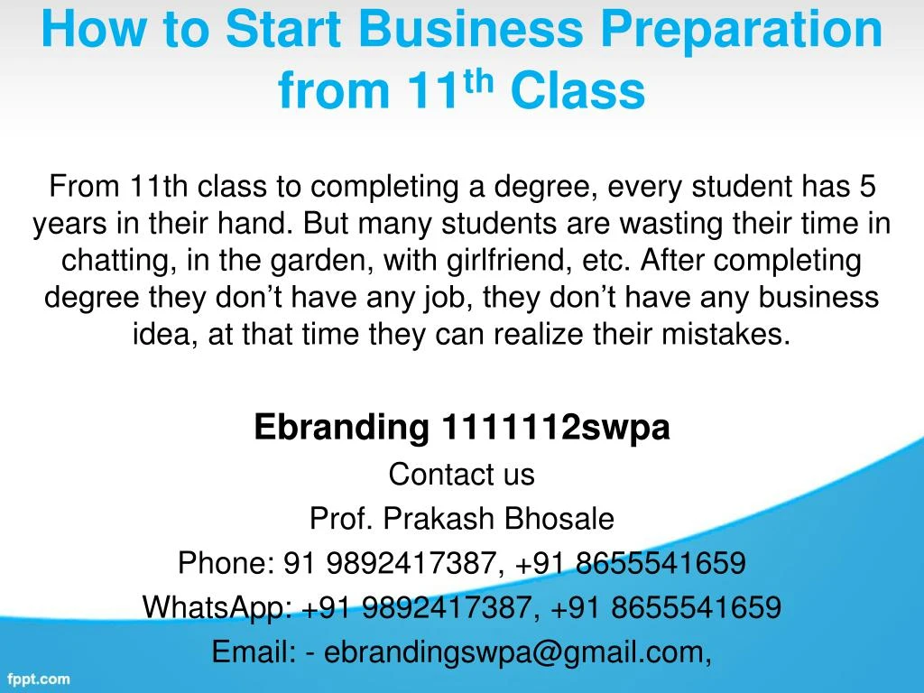 how to start business preparation from 11 th class