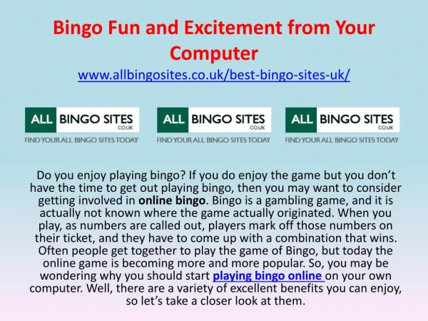 Bingo Fun and Excitement from Your Computer