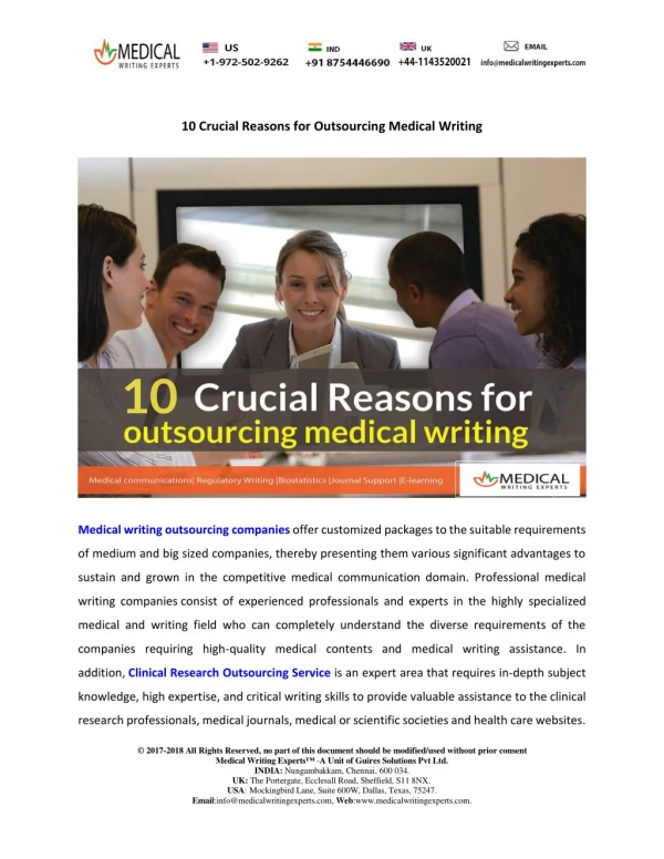 10 CRUCIAL REASONS FOR OUTSOURCING MEDICAL WRITING