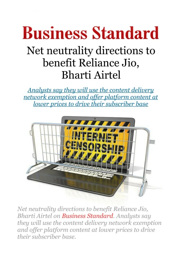Net neutrality directions to benefit Reliance Jio, Bharti Airtel
