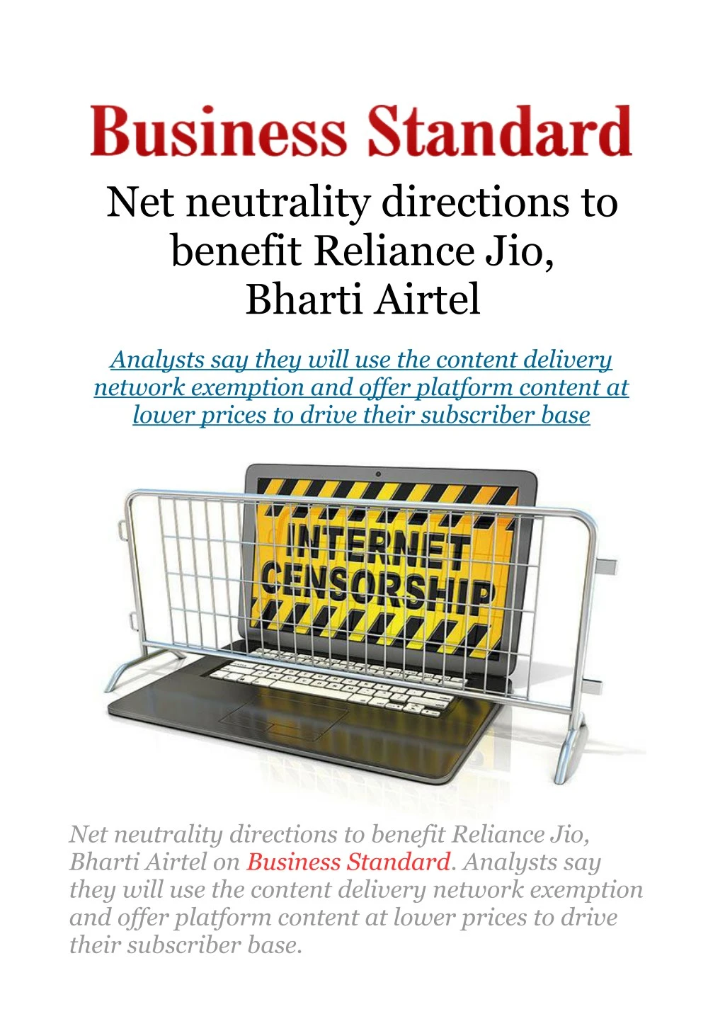 net neutrality directions to benefit reliance