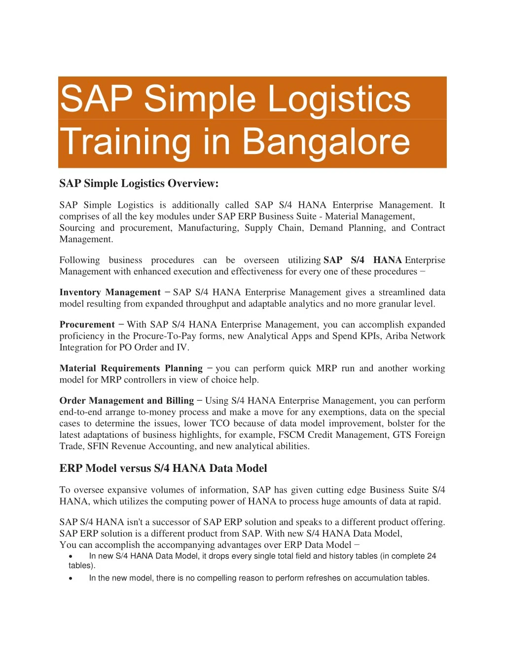 sap simple logistics training in bangalore
