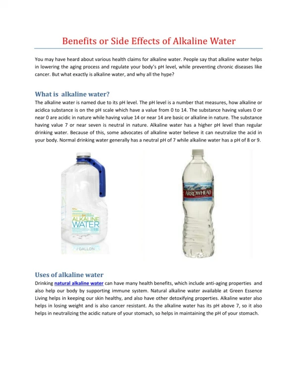Benefits or Side Effects of Alkaline Water
