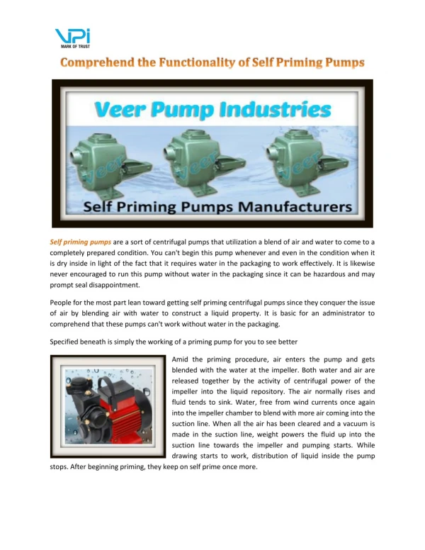 Functionality of Self Priming Pumps