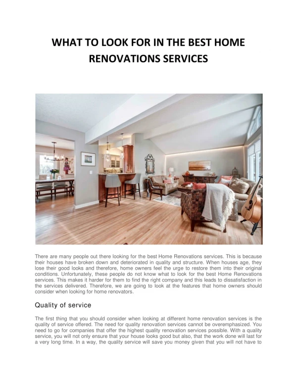 WHAT TO LOOK FOR IN THE BEST HOME RENOVATIONS SERVICES