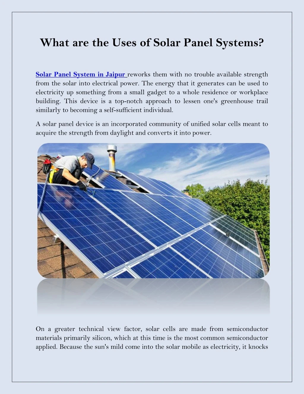 what are the uses of solar panel systems